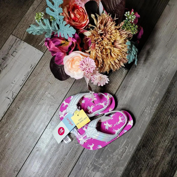NWT Cat & Jack Horse Unicorn Flip Flops Sandals Pink White Little Girls Size 7/8 - Picture 3 of 12